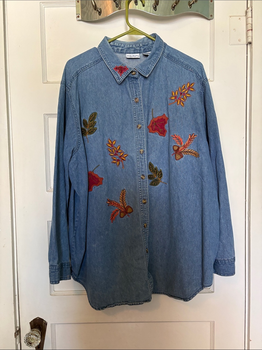 Vintage Bobbie Brooks Embroidered Floral Denim Button-Up Shirt Size 22/24